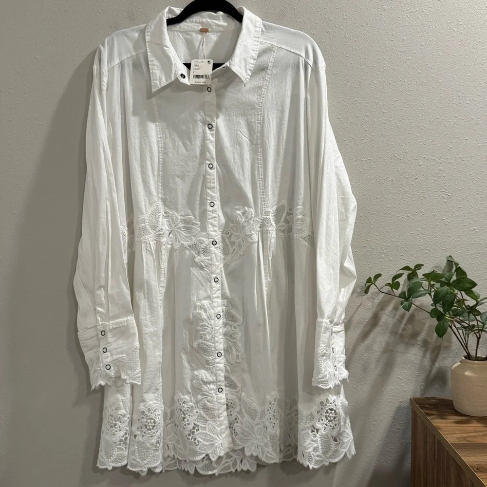 Free People NWT Large White Constance Floral Lace Mini Dress Boho Beach Romantic - Picture 2 of 8